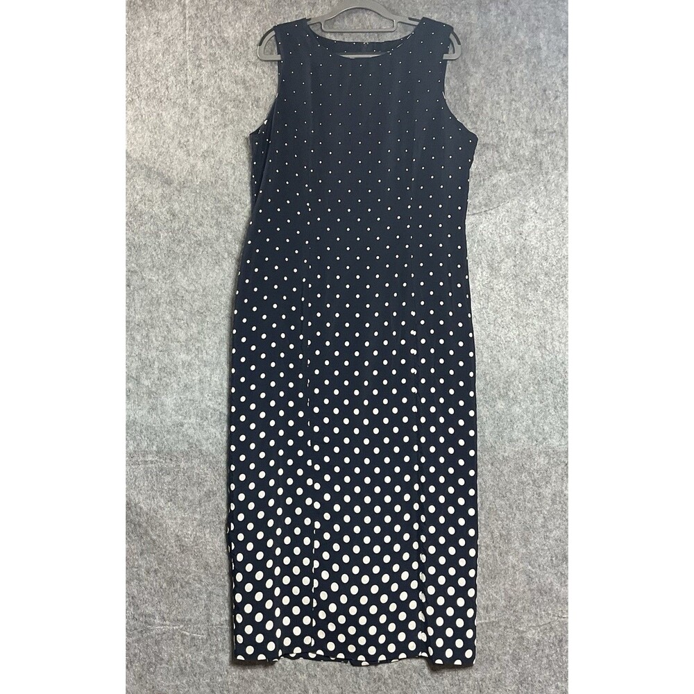 Vintage Dress Women 14 Blue Polka Dot Sleeveless Maxi Classic Retro 90s USA *